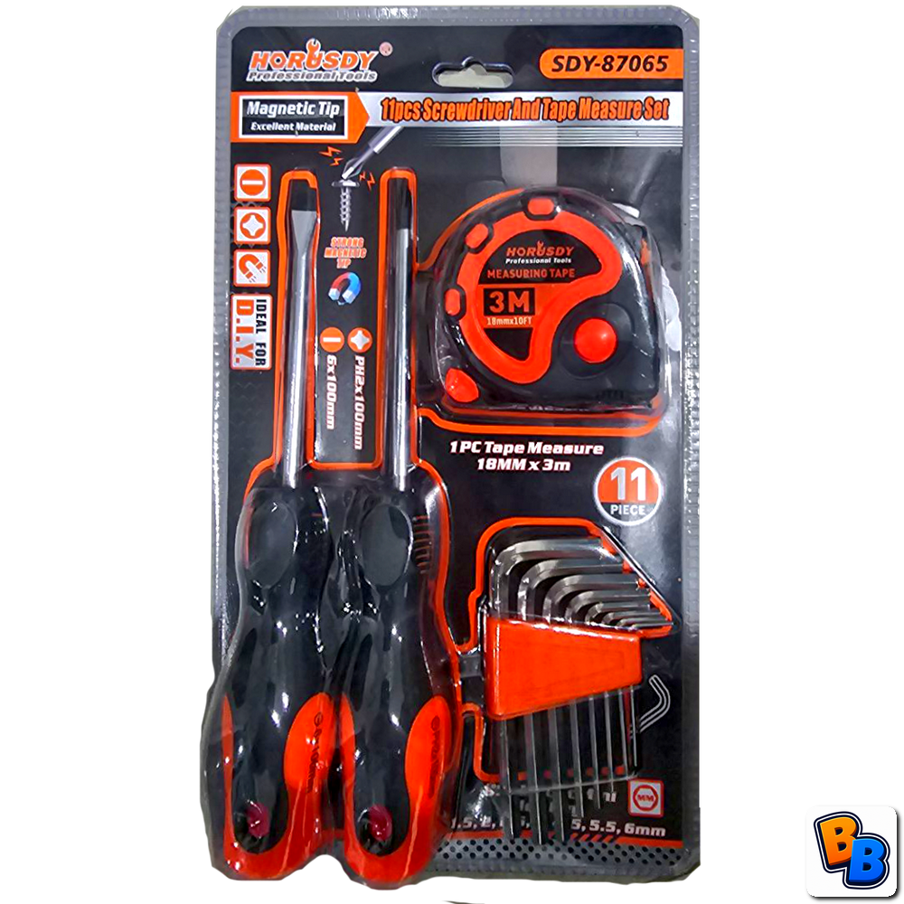 11pc Screwdriver and Tape Measure Set