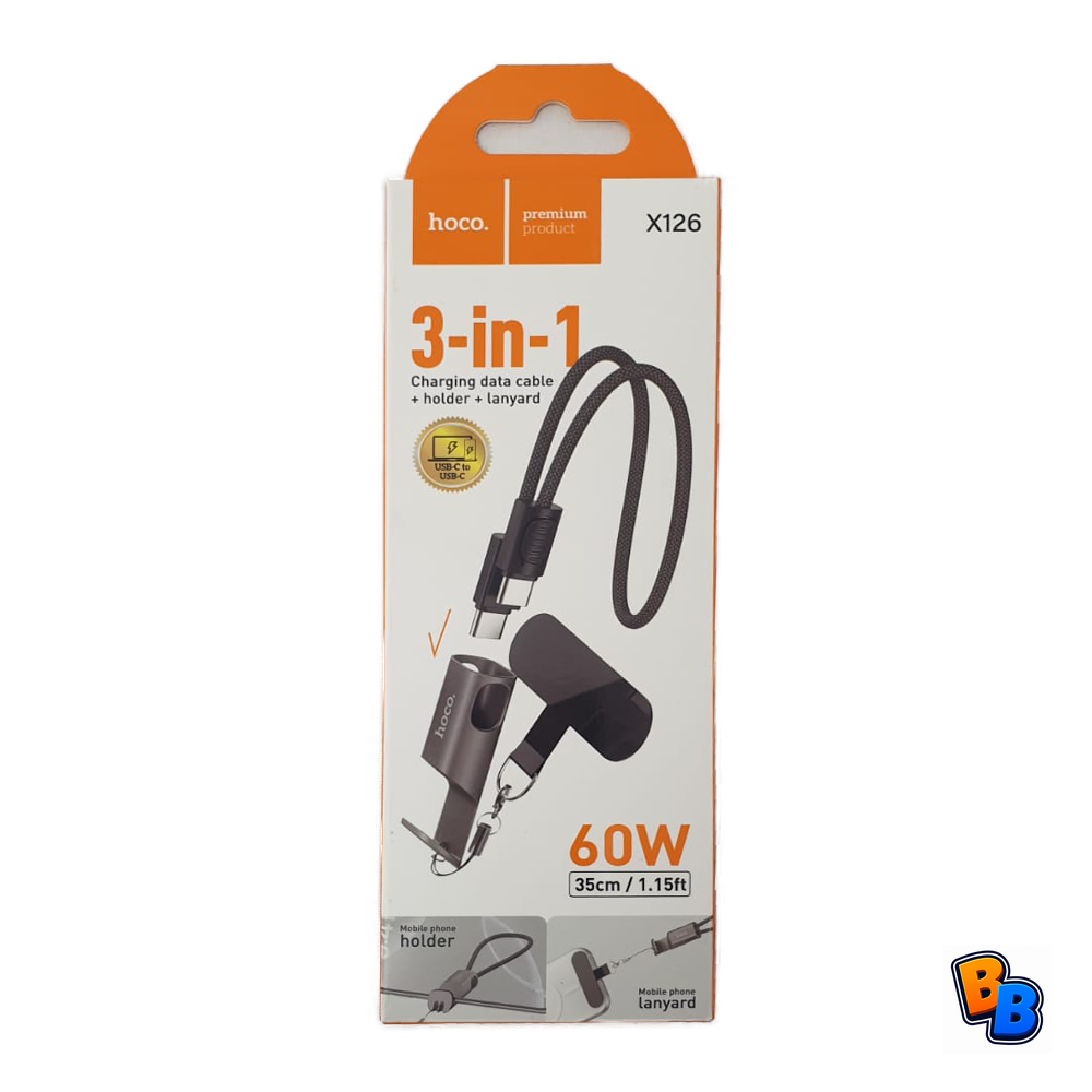 Hoco X126 3-in-1 Charging Data Cable + holder + lanyard 60W