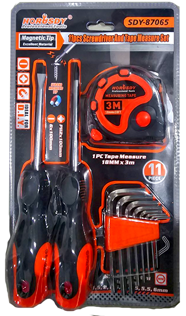 11pc Screwdriver and Tape Measure Set