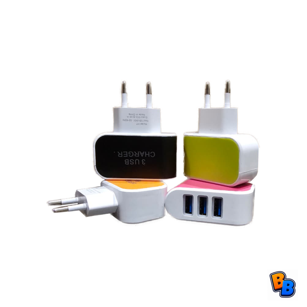 3 Port USB Cell Phone Charger Coloured