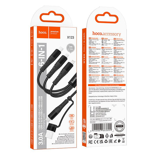 Hoco X123 Victory 3-in-1 Charging Cable - Black