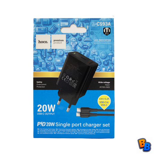 Hoco CS93A Leader Single Port PD20W Charger Set Type-C to C (EU) Black