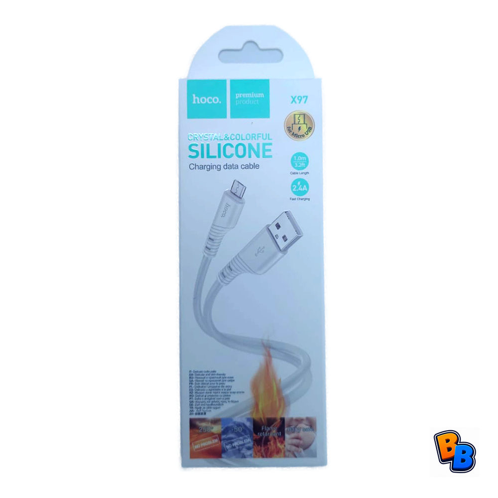 Hoco X97 Crystal Colour Silicone Charging Data Cable Micro - White