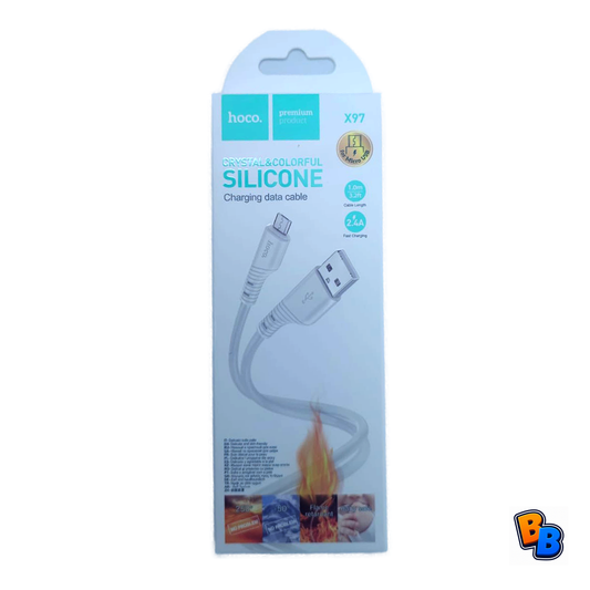 Hoco X97 Crystal Colour Silicone Charging Data Cable Micro - White