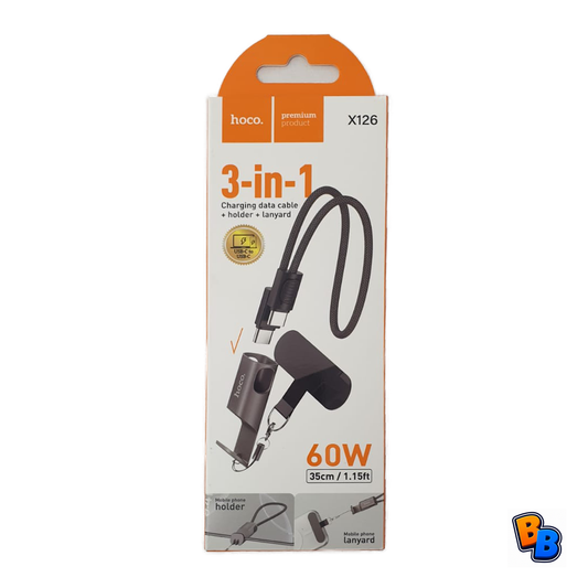 Hoco X126 3-in-1 Charging Data Cable + holder + lanyard 60W