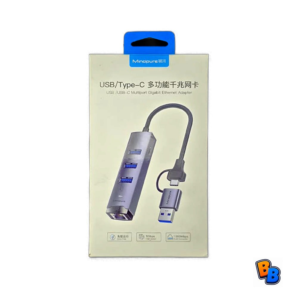 UR0.11 USB3.0+Type-C to Gigabit Ethernet x3 + USB3.0 HUB Space Grey